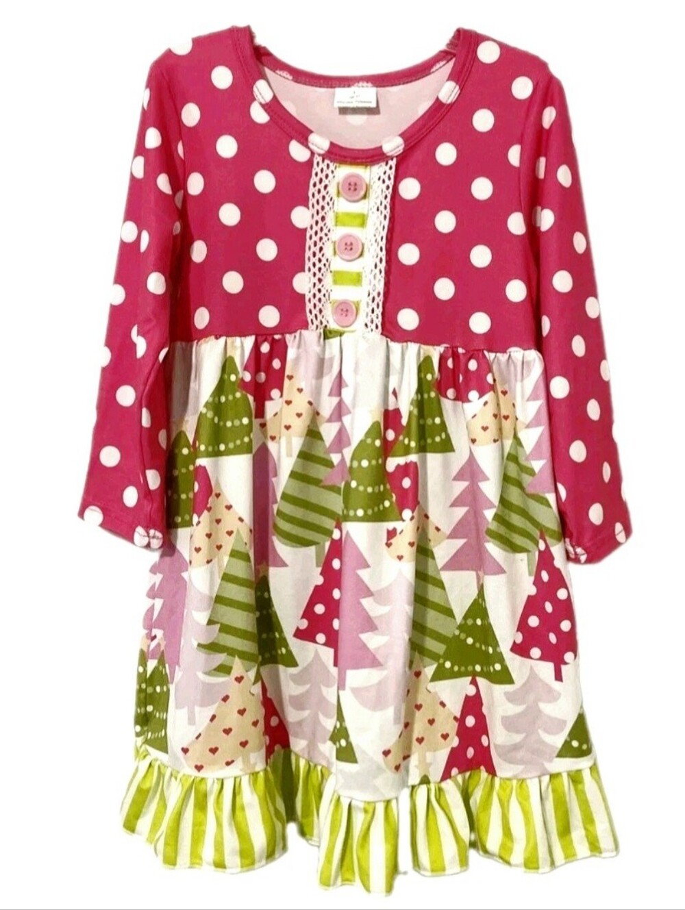 RICKRAC & RUFFLES Polka-Dot Christmas Tree Girls Boutique Flowy Dress NWT